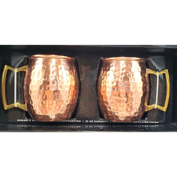 Moscow Mule Mugs Set/2 Cambridge NIB Copper Plated Stainless Steel Hammered - Picture 8 of 8